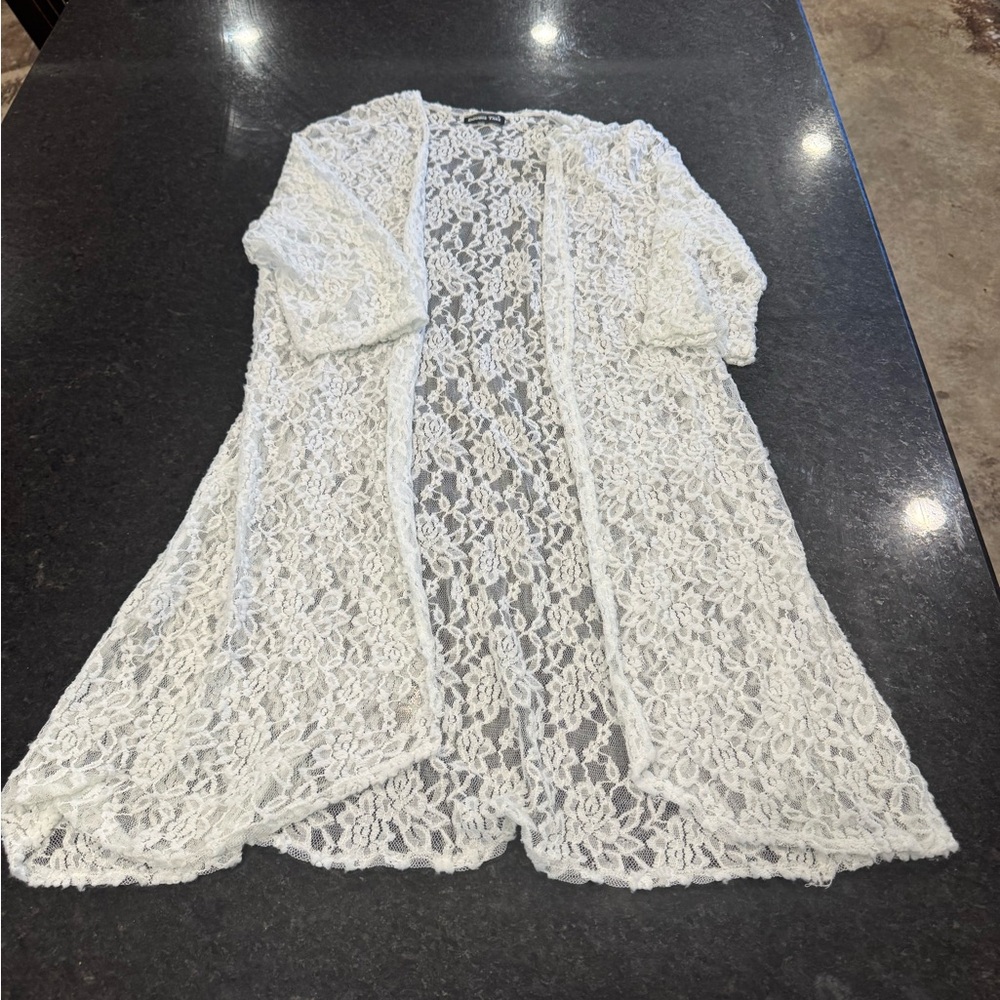 Chic White Lace Floral Robe one size fits most mid length women